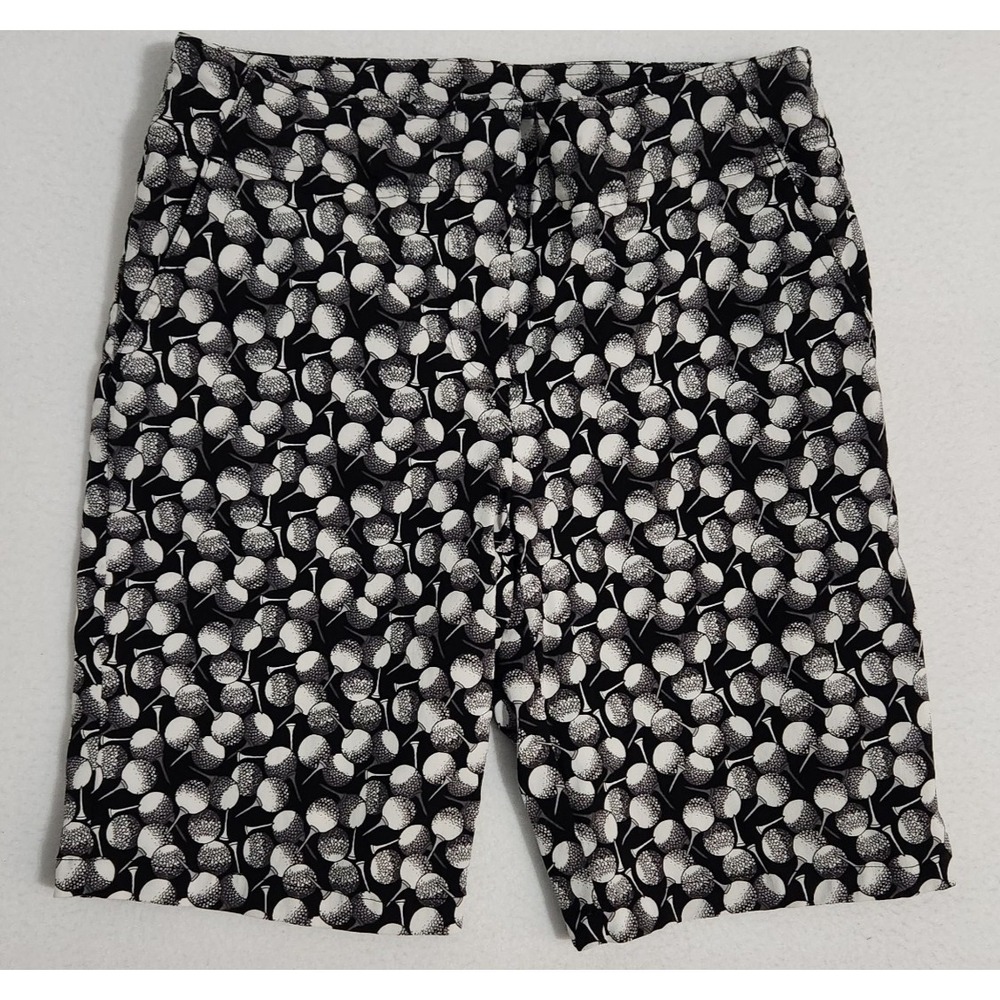 Izod Golf Ball Tee Print Bermuda Shorts Pockets Black & White - Womens Size 8